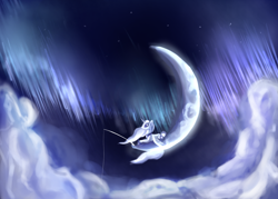 Size: 1400x1000 | Tagged: safe, artist:qweeli, princess luna, alicorn, pony, crescent moon, dreamworks, fishing, moon, parody, solo, tangible heavenly object