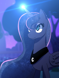 Size: 1300x1733 | Tagged: safe, artist:cakewasgood, princess luna, alicorn, pony, glowing horn, magic, smiling, solo