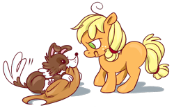 Size: 1000x635 | Tagged: safe, artist:pashapup, applejack, winona, earth pony, pony, annoyed, female, filly, foal, no pupils, simple background, transparent background