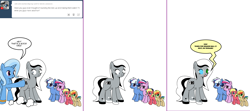 Size: 1808x800 | Tagged: safe, artist:dekomaru, derpibooru import, trixie, oc, oc:apple blossom, oc:aurora, oc:nebula, oc:nimbus, earth pony, pegasus, pony, unicorn, ask, cartoon network, colt, comic, female, filly, implied dragonball z, magical lesbian spawn, male, offspring, parent:applejack, parent:big macintosh, parent:fluttershy, parent:rainbow dash, parent:trixie, parent:twilight sparkle, parents:appledash, parents:fluttermac, parents:twixie, toonami, tumblr, tumblr:ask twixie