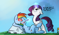 Size: 1280x763 | Tagged: safe, artist:php27, artist:rustydooks, rainbow dash, rarity, pegasus, pony, unicorn, face doodle, female, floppy ears, mare, prank, revenge, sleeping