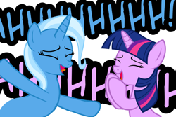 Size: 1050x700 | Tagged: safe, artist:navitaserussirus, derpibooru import, edit, trixie, twilight sparkle, unicorn, asktwixiegenies, dialogue, excited, female, lesbian, mare, screaming, shipping, twixie