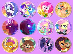 Size: 1200x891 | Tagged: safe, artist:pixelkitties, derpibooru import, fluttershy, pinkie pie, rarity, saffron masala, smolder, somnambula, starlight glimmer, tempest shadow, trixie, twilight sparkle, twilight sparkle (alicorn), yona, alicorn, dragon, earth pony, pegasus, pony, unicorn, yak, fake it 'til you make it, my little pony: the movie, school daze, alternate hairstyle, avengers: infinity war, bread, buttons, clothes, cup, dress, ear piercing, earring, everfree nw 2018, female, fluttergoth, food, glasses, headdress, hipstershy, infinity gauntlet, jewelry, mare, necklace, piercing, teacup, toast