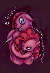 Size: 1021x1494 | Tagged: safe, artist:maxtaka, pinkie pie, earth pony, pony, abstract background, duality, female, mare, pinkamena diane pie