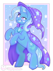 Size: 2380x3200 | Tagged: safe, artist:bunxl, artist:shyshyoctavia, derpibooru import, trixie, pony, unicorn, collaboration, cape, clothes, female, hat, solo, trixie's cape, trixie's hat