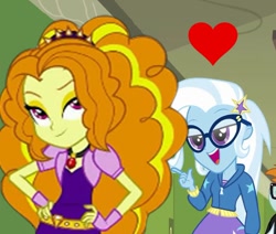 Size: 970x823 | Tagged: safe, artist:ktd1993, artist:mlpadagio, derpibooru import, adagio dazzle, trixie, equestria girls, female, glasses, hand on hip, heart, lesbian, shipping, triagio