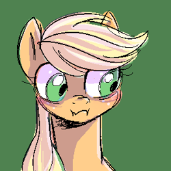 Size: 300x300 | Tagged: safe, artist:animebooty, applejack, earth pony, pony, blushing, female, mare, scrunchy face, solo