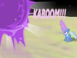 Size: 1200x900 | Tagged: safe, artist:evil-dec0y, derpibooru import, trixie, comic:trixie vs., female, filly, kaboom, magic, moon