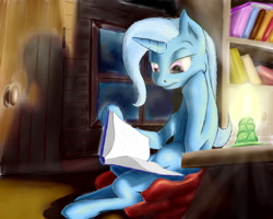 Size: 1280x1024 | Tagged: safe, artist:88shyguy, derpibooru import, trixie, pony, unicorn, book, bored, female, mare, reading, solo