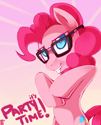 Size: 730x900 | Tagged: safe, artist:si1vr, pinkie pie, earth pony, pony, abstract background, bipedal, female, glasses, mare, solo