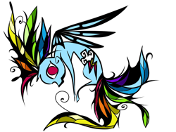 Size: 800x600 | Tagged: safe, artist:pashapup, rainbow dash, pegasus, pony, abstract, female, mare, no pupils, simple background, solo, white background