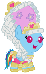 Size: 2280x3600 | Tagged: safe, artist:beavernator, rainbow dash, pegasus, pony, baby, baby pony, clothes, dress, female, filly, foal, high res, lady dashington, rainbow dash always dresses in style, simple background, solo, white background, wig