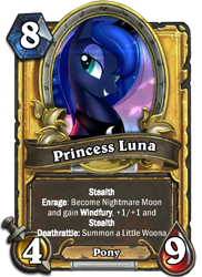 Size: 400x550 | Tagged: safe, artist:skyart301, edit, princess luna, alicorn, pony, card, crossover, hearthstone, solo