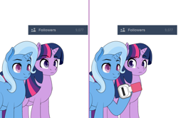 Size: 1204x800 | Tagged: safe, artist:dekomaru, derpibooru import, trixie, twilight sparkle, pony, unicorn, ask, comic, female, lesbian, milestone, over 9000, scouter, shipping, tumblr, tumblr:ask twixie, twixie