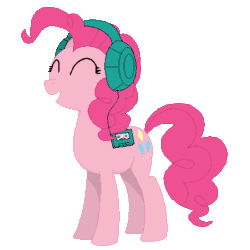 Size: 450x450 | Tagged: safe, artist:tomdantherock, pinkie pie, earth pony, pony, animated, cassette player, female, freestyle, gif, headbang, headphones, mare, music, simple background, smiling, solo, transparent background, walkman