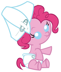 Size: 2160x2560 | Tagged: safe, artist:beavernator, pinkie pie, earth pony, pony, baby, baby pie, baby pony, cute, diaper, diaper on head, diapinkes, female, filly, foal, high res, simple background, solo, white background