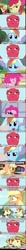 Size: 480x4575 | Tagged: safe, edit, edited screencap, screencap, apple bloom, applejack, big macintosh, flam, flim, pinkie pie, rainbow dash, earth pony, pegasus, pony, unicorn, comic, female, filly, hub logo, image macro, insulting big macintosh, male, mare, screencap comic, serious face, serious mac, stallion, vulgar