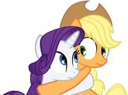 Size: 5000x3727 | Tagged: safe, artist:xgsymarley, applejack, rarity, earth pony, pony, unicorn, look before you sleep, absurd resolution, confused, duo, female, hug, looking at each other, mare, shipping fuel, simple background, transparent background, vector