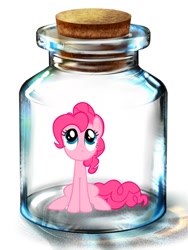 Size: 600x800 | Tagged: artist needed, safe, pinkie pie, earth pony, pony, bottle, female, looking up, mare, pony in a bottle, sitting, solo