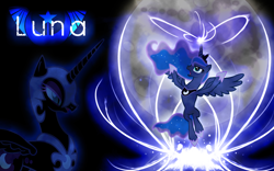 Size: 1680x1050 | Tagged: safe, artist:arakareeis, nightmare moon, princess luna, alicorn, pony, female, horn, mare, wallpaper