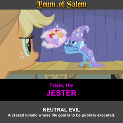 Size: 1920x1920 | Tagged: safe, artist:twilightsporckle, derpibooru import, edit, edited screencap, screencap, applejack, trixie, earth pony, pony, town of salem