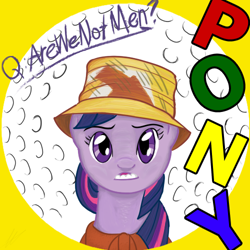 Size: 500x500 | Tagged: safe, derpibooru import, twilight sparkle, pony, album cover, devo, hat, parody, ponified, ponified album cover