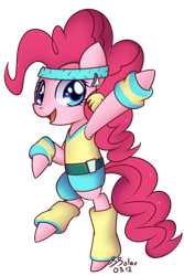 Size: 818x1226 | Tagged: safe, artist:solar-slash, pinkie pie, earth pony, pony, 80s, aerobics, bipedal, female, headband, leg warmers, mare, simple background, solo, transparent background, wristband