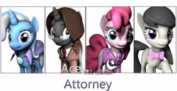 Size: 2100x1080 | Tagged: safe, artist:sourcerabbit, derpibooru import, octavia melody, pinkie pie, trixie, oc, oc:sonata, earth pony, pony, 3d, ace attorney, phoenix wright, source filmmaker