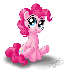 Size: 1280x1417 | Tagged: safe, artist:aleximusprime, pinkie pie, earth pony, pony, female, mare, sitting, smiling, solo, underhoof