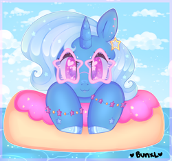 Size: 3400x3200 | Tagged: safe, artist:bunxl, derpibooru import, trixie, pony, unicorn, cute, diatrixes, female, floaty, inflatable, looking at you, mare, smiling, solo, water