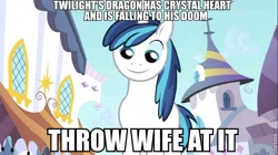 Size: 650x365 | Tagged: safe, shining armor, pony, unicorn, spoiler:s03, fastball special, horn, image macro, male, stallion, white coat