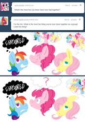 Size: 633x907 | Tagged: dead source, safe, artist:cartoonlion, fluttershy, pinkie pie, rainbow dash, earth pony, pegasus, pony, ask, female, mare, no pupils, thought bubble