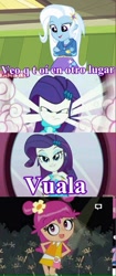 Size: 363x861 | Tagged: safe, derpibooru import, rarity, trixie, equestria girls, ami onuki, hi hi puffy ami yumi, leyla rangel, spanish, translated in the comments, voice actor joke