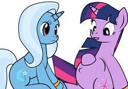 Size: 600x418 | Tagged: safe, artist:dekomaru, derpibooru import, edit, trixie, twilight sparkle, pony, unicorn, ask, cropped, female, lesbian, pregnant, shipping, tumblr, tumblr:ask twixie, twixie