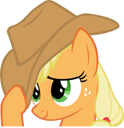 Size: 3993x4140 | Tagged: safe, artist:baumkuchenpony, applejack, earth pony, pony, applejack's hat, bashful, close-up, cowboy hat, female, freckles, hat, mare, simple background, solo, stetson, transparent background