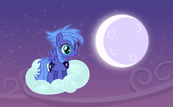 Size: 2395x1488 | Tagged: safe, artist:imageconstructor, princess luna, alicorn, pony, .svg available, alternate hairstyle, cloud, cute, filly, happy, looking at you, moon, night, punklight sparkle, sky, smiling, solo, spread wings, stars, svg, vector, wink, woona