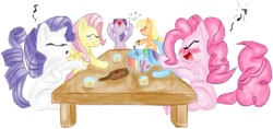 Size: 900x425 | Tagged: safe, artist:mandamzz, derpibooru import, applejack, fluttershy, pinkie pie, rainbow dash, rarity, twilight sparkle, earth pony, pegasus, pony, unicorn, alcohol, drunk, drunk aj, drunk rarity, drunk twilight, drunker dash, drunkershy, drunkie pie, mane six