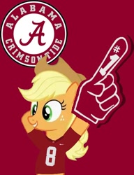 Size: 400x522 | Tagged: safe, applejack, earth pony, pony, alabama, american football, bipedal, female, foam finger, mare, solo