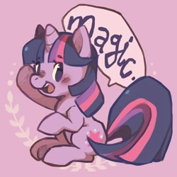 Size: 500x500 | Tagged: safe, artist:mi-eau, derpibooru import, twilight sparkle, magic, one word, solo, speech bubble