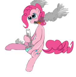 Size: 1454x1474 | Tagged: safe, artist:litcigarette, pinkie pie, earth pony, pony, bong, drugs, female, junkie pie, mare, simple background, sitting, solo, white background