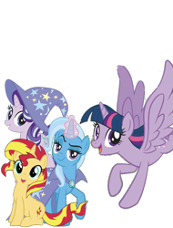 Size: 877x1151 | Tagged: safe, artist:php77, derpibooru import, editor:php77, starlight glimmer, sunset shimmer, trixie, twilight sparkle, twilight sparkle (alicorn), alicorn, pony, unicorn, simple background, transparent background