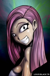 Size: 510x782 | Tagged: safe, artist:louisblack78, pinkie pie, human, abstract background, female, grin, humanized, pinkamena diane pie, smiling