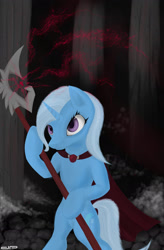 Size: 1795x2743 | Tagged: dead source, safe, artist:1deathpony1, derpibooru import, trixie, pony, bipedal, jewelry, necklace, red magic, solo, staff