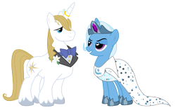 Size: 10778x6763 | Tagged: safe, artist:mokrosuhibrijac, derpibooru import, prince blueblood, trixie, absurd resolution, bluetrix, clothes, dress, female, horn ring, male, shipping, simple background, straight, transparent background, vector, wedding dress