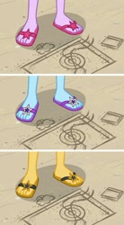 Size: 900x1629 | Tagged: safe, derpibooru import, edit, edited screencap, screencap, sci-twi, sunset shimmer, trixie, twilight sparkle, better together, equestria girls, friendship math, feet, flip-flops