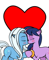 Size: 488x599 | Tagged: safe, artist:dekomaru, derpibooru import, edit, trixie, twilight sparkle, pony, unicorn, ask, blushing, female, heart, kissing, lesbian, mare, shipping, tumblr, tumblr:ask twixie, twixie