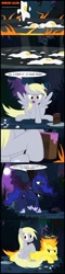 Size: 436x1831 | Tagged: safe, artist:toxic-mario, derpy hooves, princess luna, spitfire, alicorn, pegasus, pony, comic:toxic-mario's derpfire shipwreck, do princesses dream of magic sheep, cake, comic, female, food, fried egg, mare, mundane utility, pun, spitfiery, spitfire's hair is fire, walking campfire