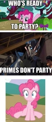 Size: 254x590 | Tagged: safe, edit, edited screencap, screencap, pinkie pie, earth pony, pony, arcee, crossover, female, image macro, jack darby, mare, meme, sitting, transformers, transformers prime