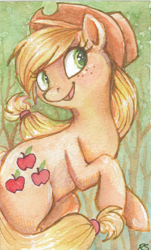 Size: 1806x2984 | Tagged: safe, artist:sharpie91, applejack, earth pony, pony, female, mare, rearing, smiling, solo