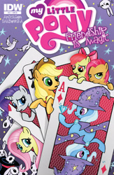 Size: 1988x3056 | Tagged: safe, artist:billforster, derpibooru import, idw, angel bunny, apple bloom, applejack, fluttershy, rarity, trixie, earth pony, pegasus, pony, rabbit, unicorn, spoiler:comic, spoiler:comic21, card, cover, cover art, doves, hat, idw advertisement, magic trick, poker, top hat